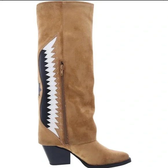 NWT Zodiac Tan Knee-High Western Boots with Zigzag Detail size 7 - Picture 2 of 3